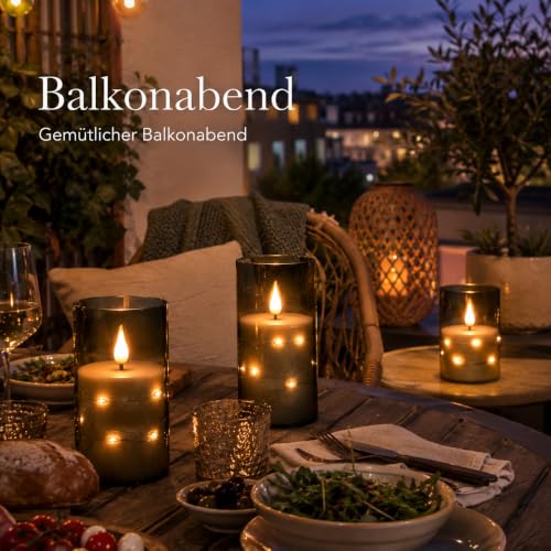 Kiexung LED Kerze, LED Kerze mit eingebauter Lichterkette, batteriebetriebene Kerze, Plexiglaskerze mit Fernbedienung Timer, festliche flammenlose Kerze, Wohnkultur, 3-teiliges Set (grau) – Bild 2