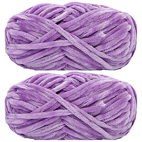 2 Pack Chenille Velvet Yarn Knitting Wool Thick Warm Crochet Knitting Yarns for DIY Hand-Knitted Fabric Art Bag Sweater Doll 200g