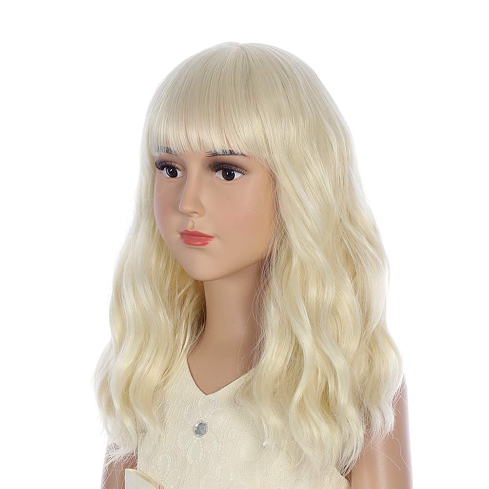 DUDUWIG Kids Girl’s Short Blonde Curly Wigs with Air Bangs Synthetic