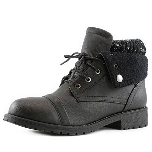 DailyShoes Ankle Pocket Boot Combat Booties Low Heel Lace Up Boots Fall Square Flat Heeled Fashion Comfort Driving Shoes Money Wallet Black,pu,9