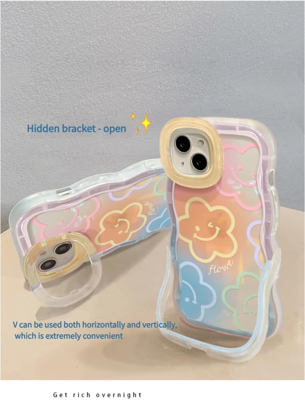 Image of COVERLY 3D Cute Creative Smiley Flower Cartoon Emoji Face Floral Decor Wave Curly Edge Invisible Double Phone Stand Holder Hard Happy Smile Cover Girly Charm Case for Apple iPhone 12 Pro (Multi color)