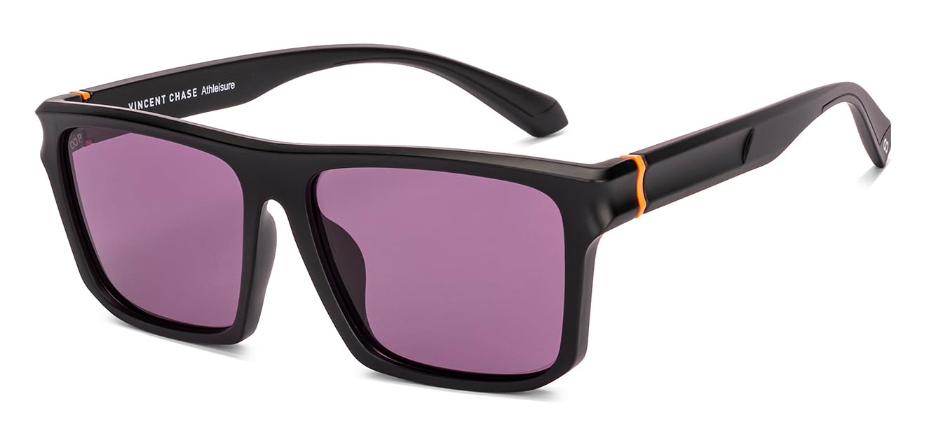 VINCENT CHASE EYEWEAR Polarized and 100% UV Protected | Branded and Stylish Sunglasses | Matte Black-Pink Full Rim Rectangular | Athleisure | For Men & Women | Medium | VC S000708