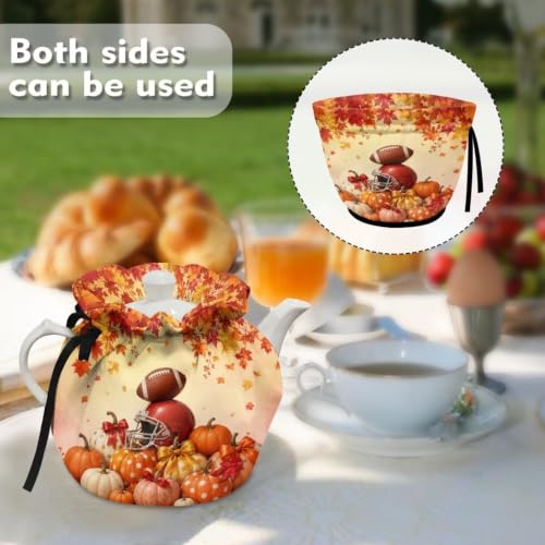 Image of Fall Pumpkin Tea Cozy for Teapot Football Tea Cosy with Insulated Pad Heat Resistance Kettle Covers Coffee Pot Dust Covers for Party Fall Home Decor