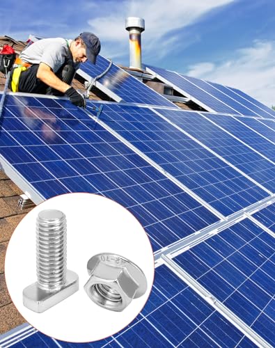 QWORK® 20 Stücke Hammerkopfschrauben M10 x 25, Einschraub T Mutter, Edelstahl A2-70 mit Flanschmuttern, Für Photovoltaik Solar Montageschiene