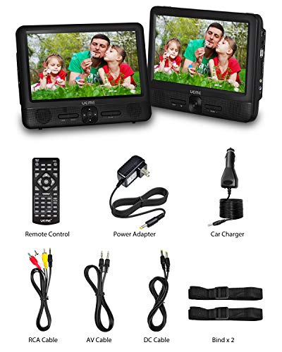 UEME 9.5 Dual Screen Portable DVD Player, Car DVD Player, 800x1024 HD LCD Screen, USB/SD/MMC Card Readers, Built-in 5 Hours Rechargeable Battery, Stereo Sound, Regions Free, AV Out & in