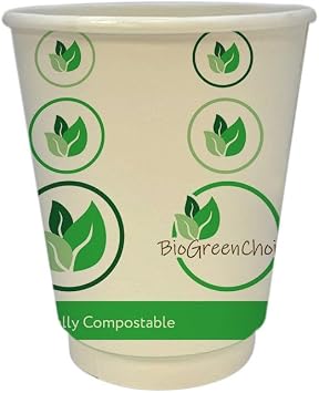 BioGreenChoice 12 oz. Compostable Eco-friendly Hot Paper Cup with PLA, Double Wall Printed Disposable Hot Coffee cups - 500 Count- Bulk