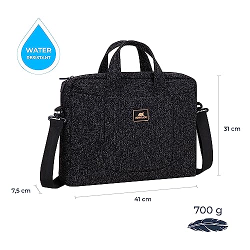 Image of RIVACASE Anvik Laptop Bag 15.6 Inches Waterproof Compact Shoulder Bag for Notebooks Ultra Light Computer Bag for Women /Men /School /Travel /Business, Compatible with Laptop Macbook Pro 15.6 inch, Black