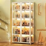 LAPHAL Vitrina, vitrina transparente para figuras, estantes de almacenamiento con puerta de vidrio acrílico, gabinete de almacenamiento de bambú para piso, vitrina transparente de 130 x 42 x 33 cm,