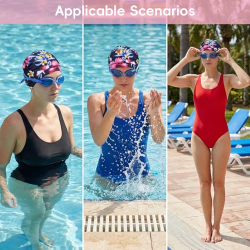 Image of Proberos Swimming Cap for Women, Premium Nylon Fabric Swim Cap, Long Hair for Dry Hair Swimming Head Cap Easy Fit, Keeps Hair & Ear Clean