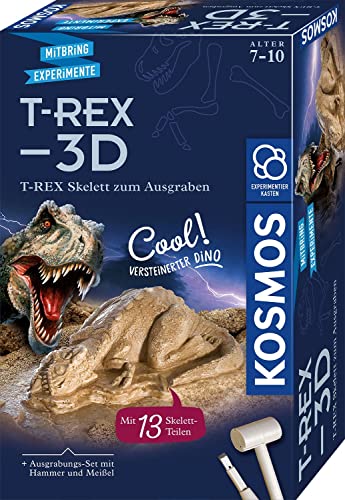 Kosmos 636159 T-REX 3D, T-REX-Skelett zum Ausgraben, Komplett-Set mit Hammer und Meißel, Experimentierkasten für Kinder ab 7 Jahre und Dino Fans, Geburtstagsgeschenk, Bunt