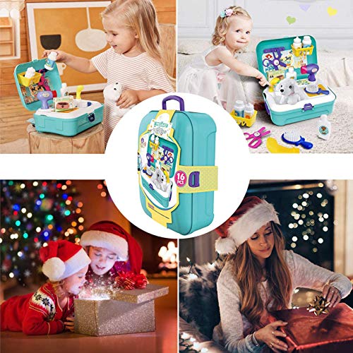 Teuvo TOY-008 Pet Care Play Set Doctor Kit For Kids, 16 Pcs Doctor Pretend Play Vet Dog Grooming Toys Puppy Dog Carrier Feeding Dog Backpack Gifts For Girls Boys 3-7 Years Old thumb #6