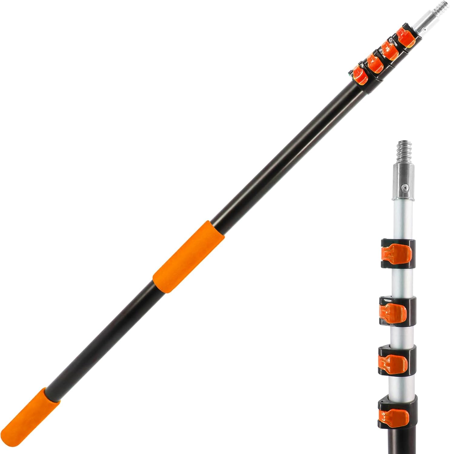 Telescopic Extension Pole, 4-16.5 FT Multi-Purpose Extension Pole for 23ft Reach, Heavy Duty Aluminum Extendable Pole with Flip-Locks, Universal Metal Tip for Painting, Window Cleaning, Dusting