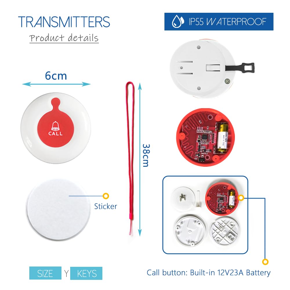 Wireless Caregiver Pager Call Button Personal Alert Pager Smart Nurse Call System für Home/Patients/Elderly/ Seniors (C)