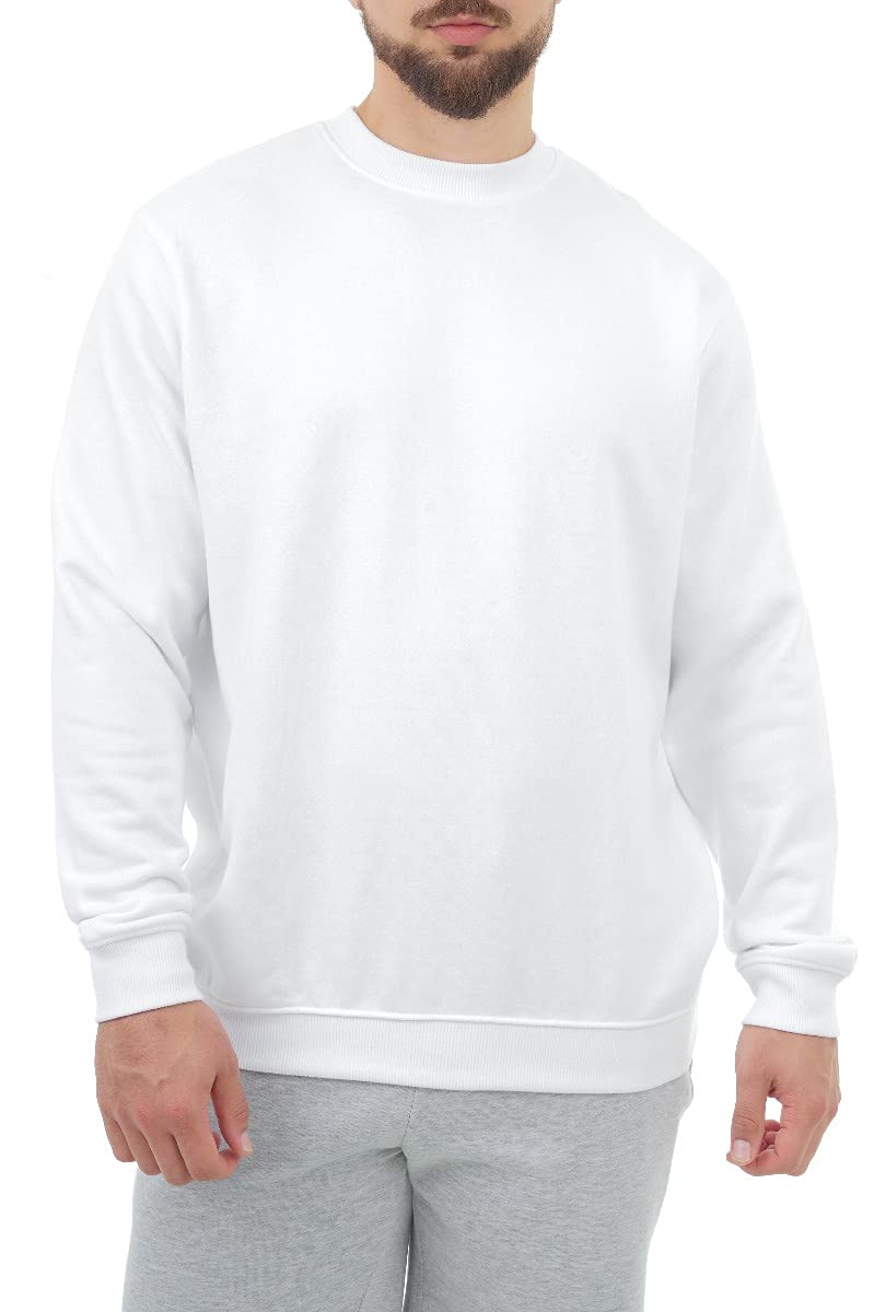 M17 Men's White Recycled Sweatshirt Casual Long Sleeve Top Classic Pullover Plain Jumper Crewneck Sweater (S, )