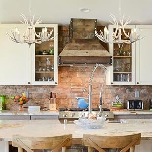 White Antler Chandelier 314 Retro Country Style Deer Horn Chandelier 4 Lights Farmhouse Antler Light Fixtures Adjustable Antlers Chandelier Dimmable Resin Deer Antler Chandelier for Bedroom