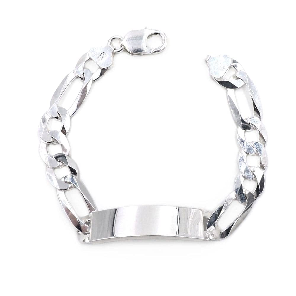 Bracciale in Argento Massiccio 925 Catena Grumetta con Fascia Personalizzabile, Incisione Inclusa