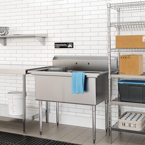 Image of KoolMore 42 in. 18-Gauge 2-Compartment Commercial Sink with Backsplash, Bowl Dimensions 18 inchx18 inchx14 inch in Stainless-Steel (KM-SB181814-N3)