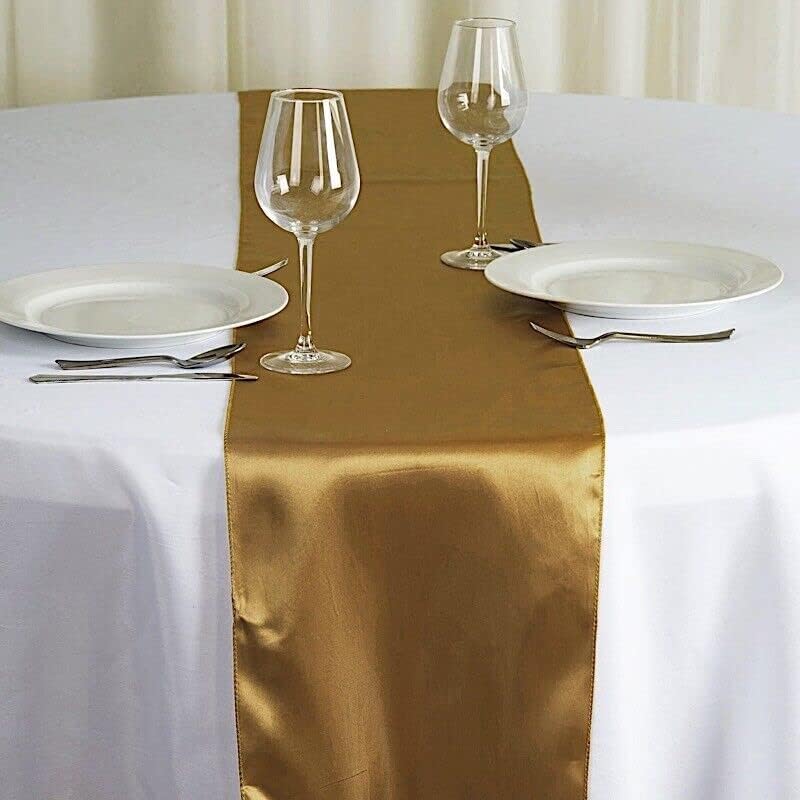 1 Pcs Gold Satin 12x108 Table Runner Wedding Party Catering Dinner Decorations