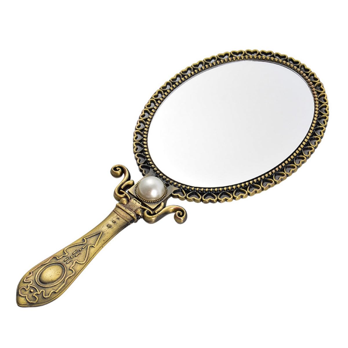Clearlin Portable Foldable Retro Double-sided Handheld Makeup Mirror Bronze Metal Pocket Cosmetic Mirror for Travel and Daily Use
