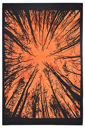 AVA Collections Wandteppich, mehrfarbig, psychedelische Wandteppiche, indische Baumwolle, Poster, Picknickdecke, Wanddekoration, Decke, Wandkunst, Hippie, Schlafzimmer-Dekor (Orange, Wald/Dschungel)