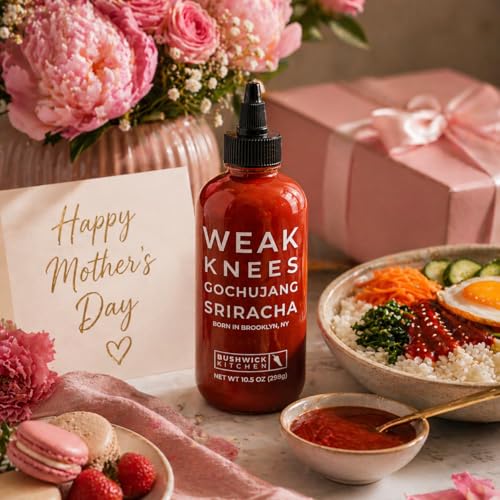 Image of Weak Knees Gochujang Sriracha Hot Sauce - Infused with Bold Korean Gochujang Paste & Classic Spicy Sriracha for Noodles, Rice & Marinades - Made in the USA - 10.5oz Squeeze Bottle