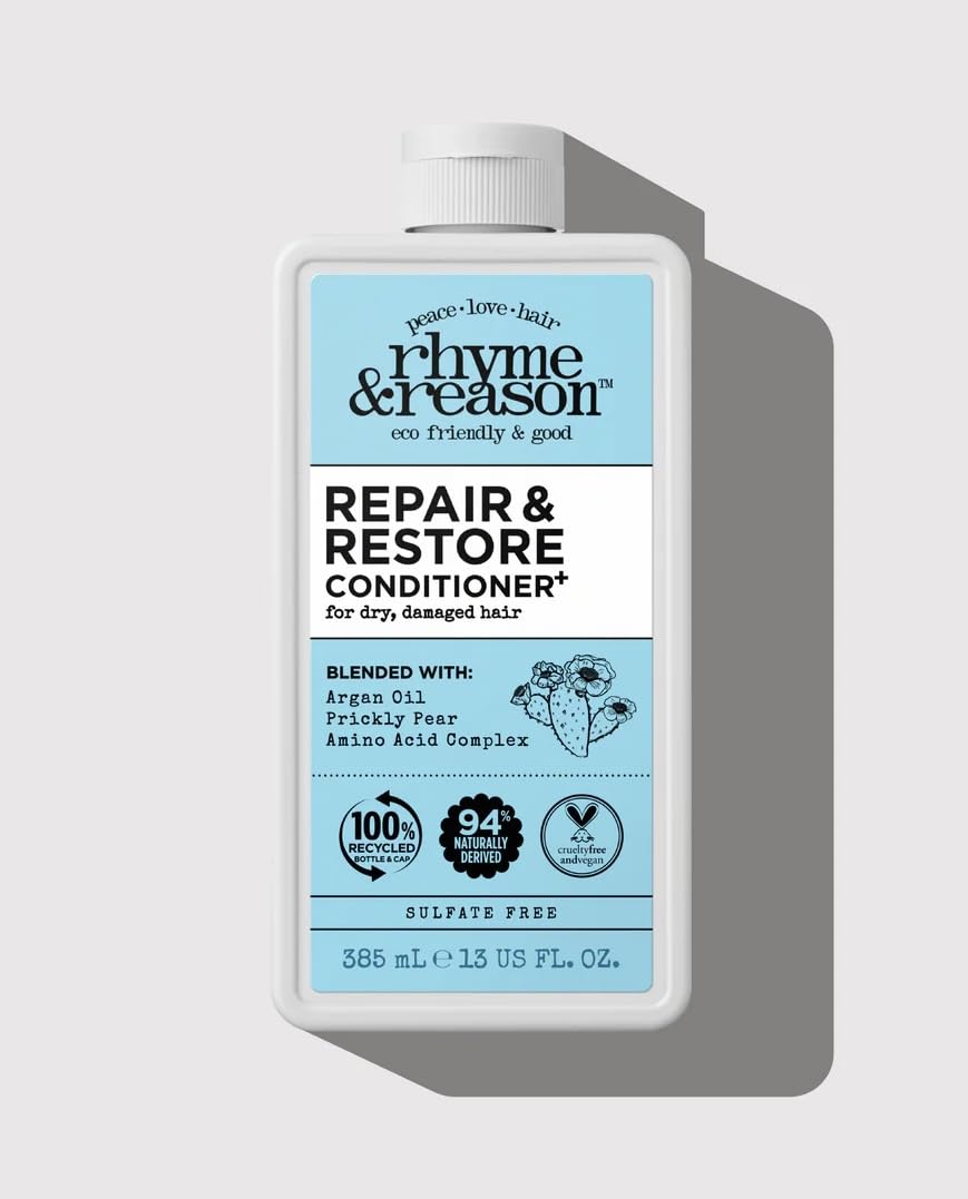Rhyme & Reason Repair and Restore Shampoo & Conditioner Combo. 13 Fl. Oz. Each bottle. For Dry Damaged Hair. Hydrate Repair. Vegan Cruelty Free., Clear