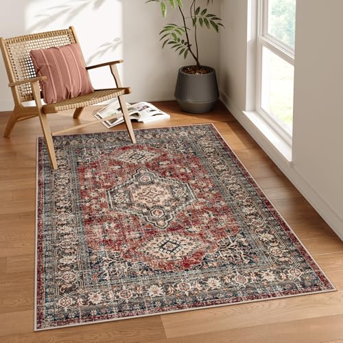 Lahome Oriental Washable Rugs for Bedroom, 4X6 Soft Living Room