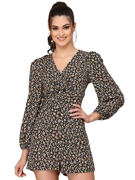 Playsuit for women Multi Color Front Knot Printed Playsuit-image-44