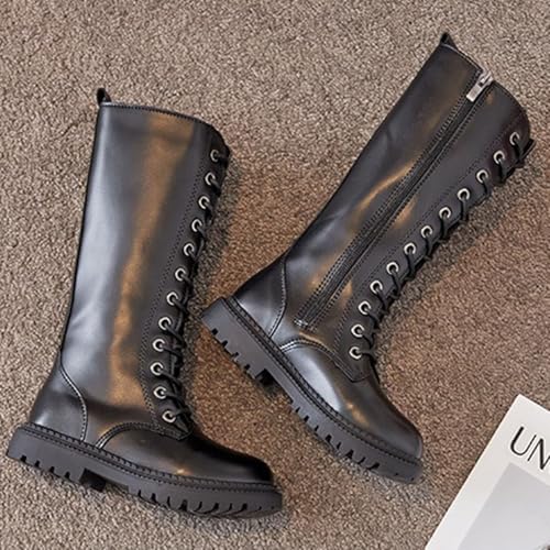 IWIHMIV Girls Riding Boots Girls Tall Boots Mid Calf Boots Leather Girls Riding Boots Fashion Side Zipper High Boots for Toddler4