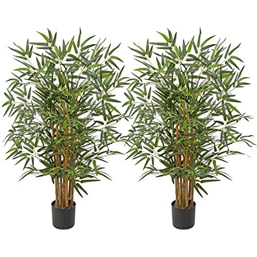 Bambus Kunstpflanze Kunstbaum Künstliche Zimmerpflanze mit Echtholzstamm,...