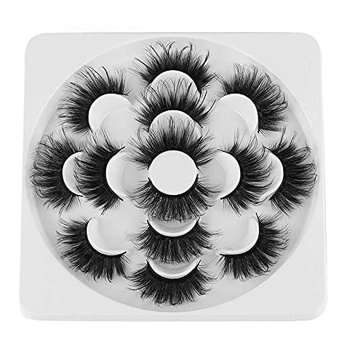 25mm Double-layer Fluffy False Eyelashes KISSNOWY 7Pairs Faux Mink Hair Lashes, Cruelty-free Eye Extension Makeup Tools For 6D Dramatic effect (8.0）