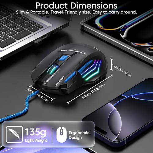 Image of Sounce Apex Wired Gaming Mouse with 7200 DPI Precision Optical Sensor, 7 Programmable Buttons, RGB LED Modes, Braided Cable and Ergonomic Comfortable Design for PC Laptop Desktop Gamer Use (Black)