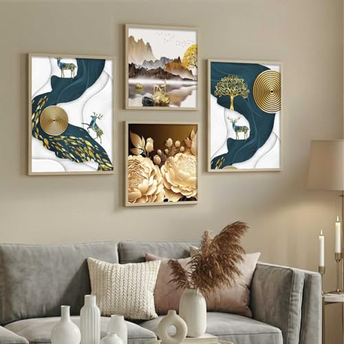 Image of kotart Aesthetic Modern Wall Decor Paintings with Frame for Home Decoration - Painting for Living Room Bedroom - Painting for Wall Decoration Set of 4 (Art 5, Big (13x17 or 13x13 inch))