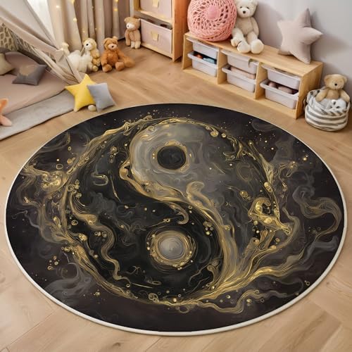 Tapis rond luxe oriental noir et or 160cm chic - 4