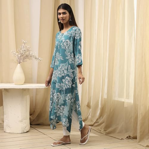 Image of BIBA Women Rayon Viscose Straight Fit Straight Printed Kurta