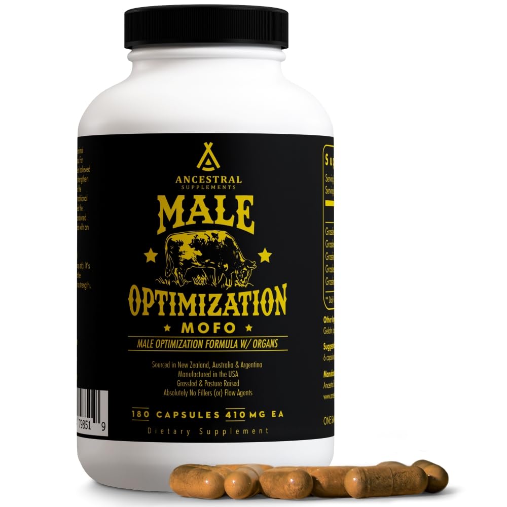 Ancestral Supplements Mofo, Supplements for Men, Support for Energy Levels and Overall Men's Health and Wellness, Non-GMO Grass Fed Beef Organ Supplement with Liver, No Fillers, 180 Capsules