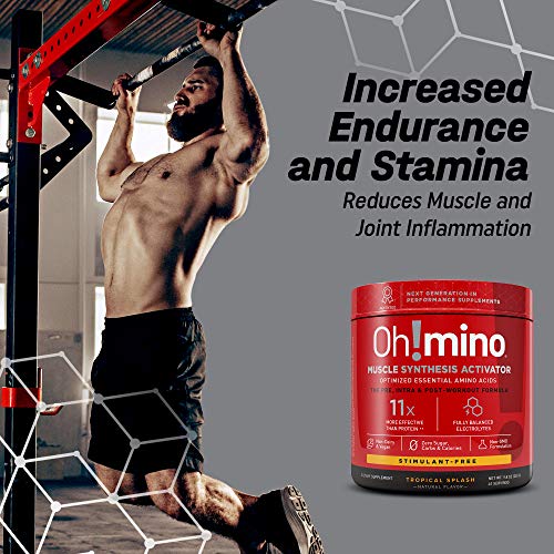 Oh!Mino Muscle Synthesis Activator Tropical Splash Flavor (Stimulant-Free, 40 Servings 280Grams) Amino Acids Supplement, Electrolytes Powder, Pre, Intra, Post Workout Recovery Drink, – Oh! Nutrition #TOP4