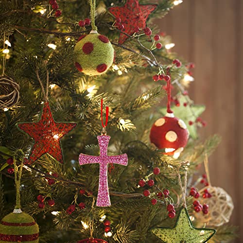 Waahome Metal Cross Christian Christmas Ornaments Nativity Ornaments Religious Christmas Ornaments Pink Cross Keepsake Christmas Tree Ornaments Decorations Gifts For Mom Women Girls #TOP4
