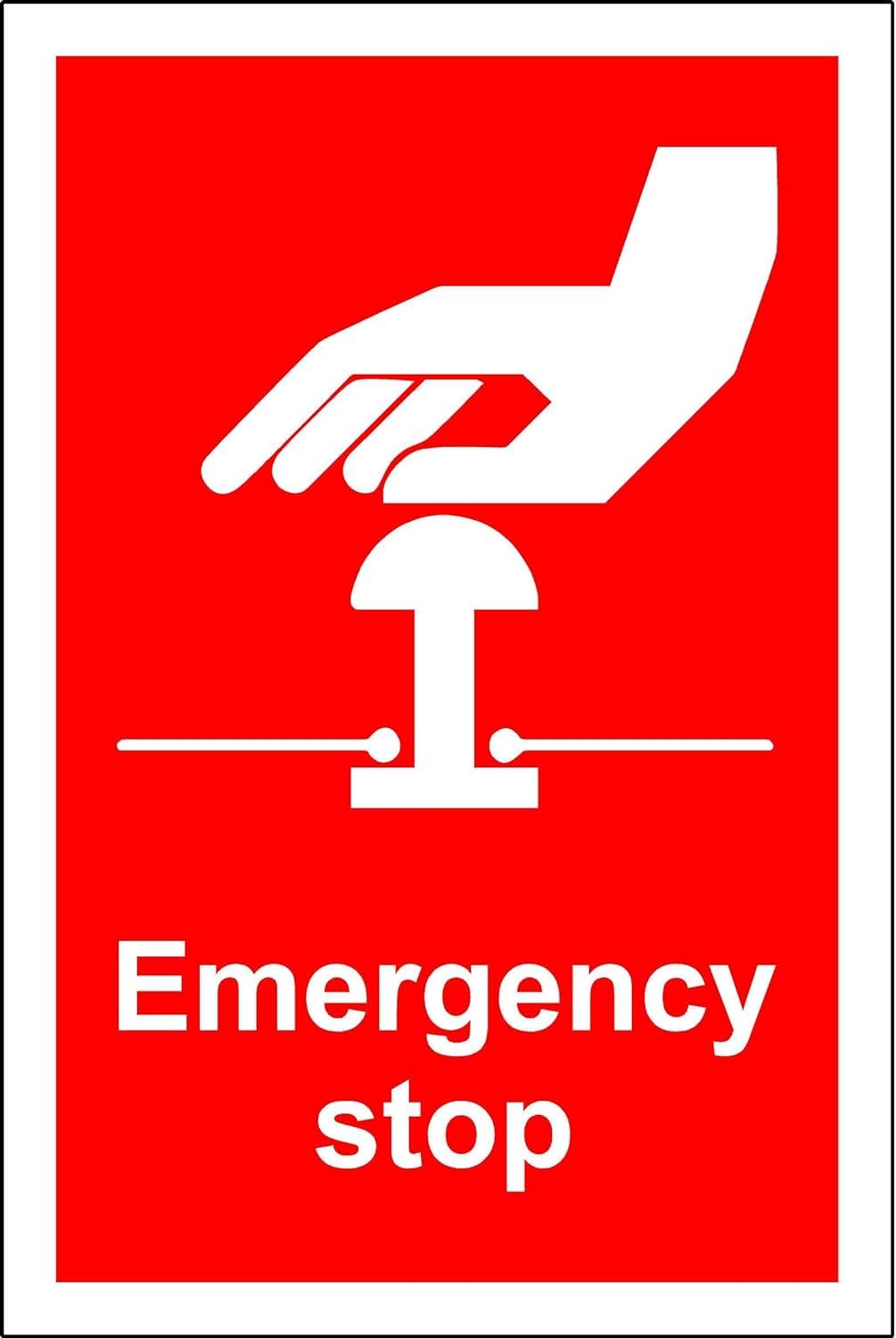 Emergency Stop Safety Sign - 1.2mm Rigid plastic 150mm x 100mm Case (Pack of 20)