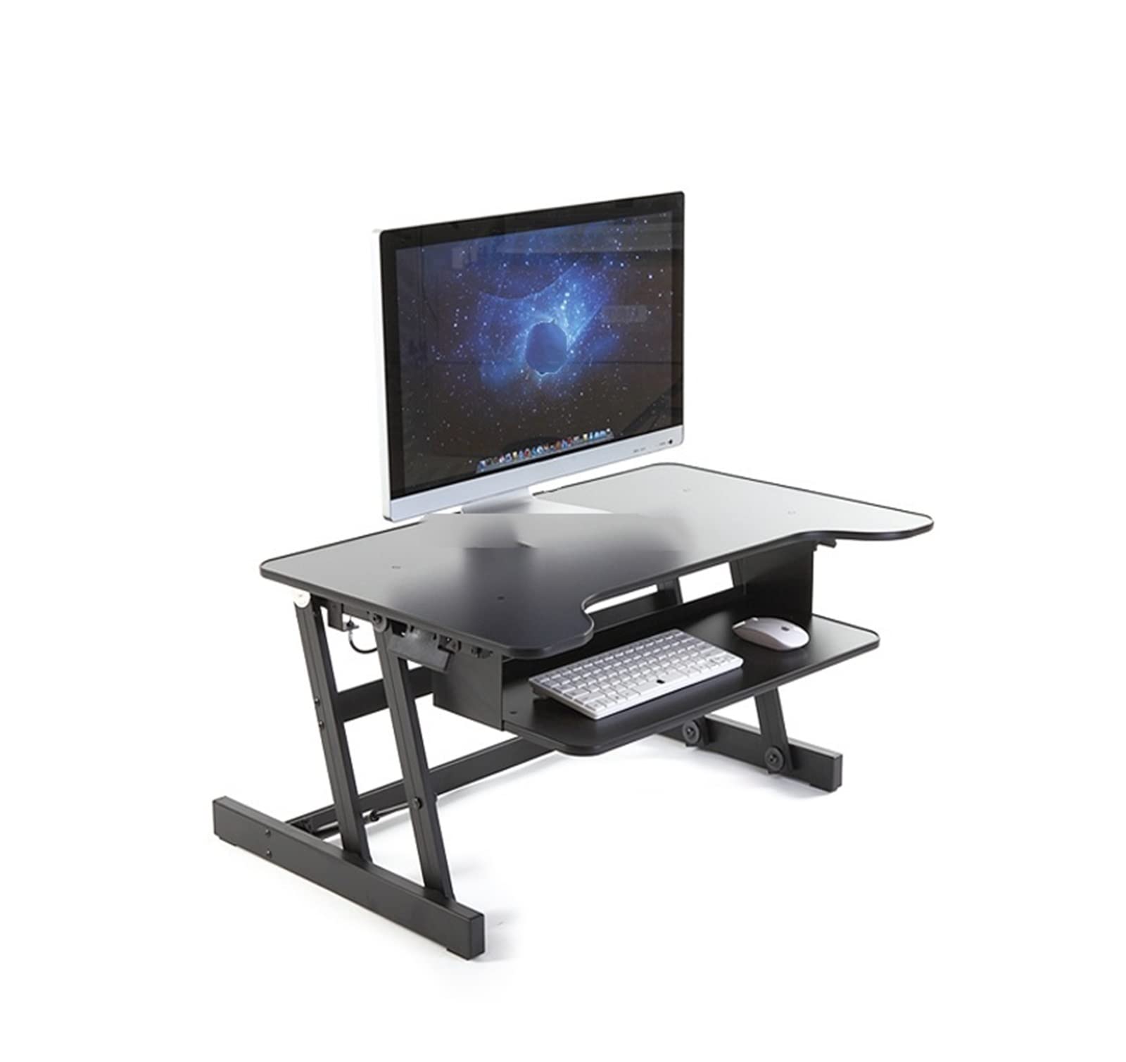 Height Adjustable Sit Stand Desk Riser with Handle Foldable Laptop Desk Notebook Monitor Holder Stand with Keyboard Tray
