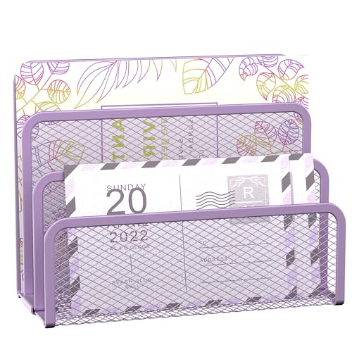 SUPEASY Porte-lettres à 3 compartiments - Porte-documents en maille métallique pour bureau - Support de courrier de bureau et corbeille à lettres (violet)