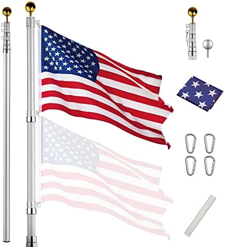 25' 25 FT Feet Aluminum Telescoping Flagpole Kit with The United States of America USA Flag
