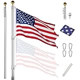 25' 25 FT Feet Aluminum Telescoping Flagpole Kit with The United States of America USA Flag