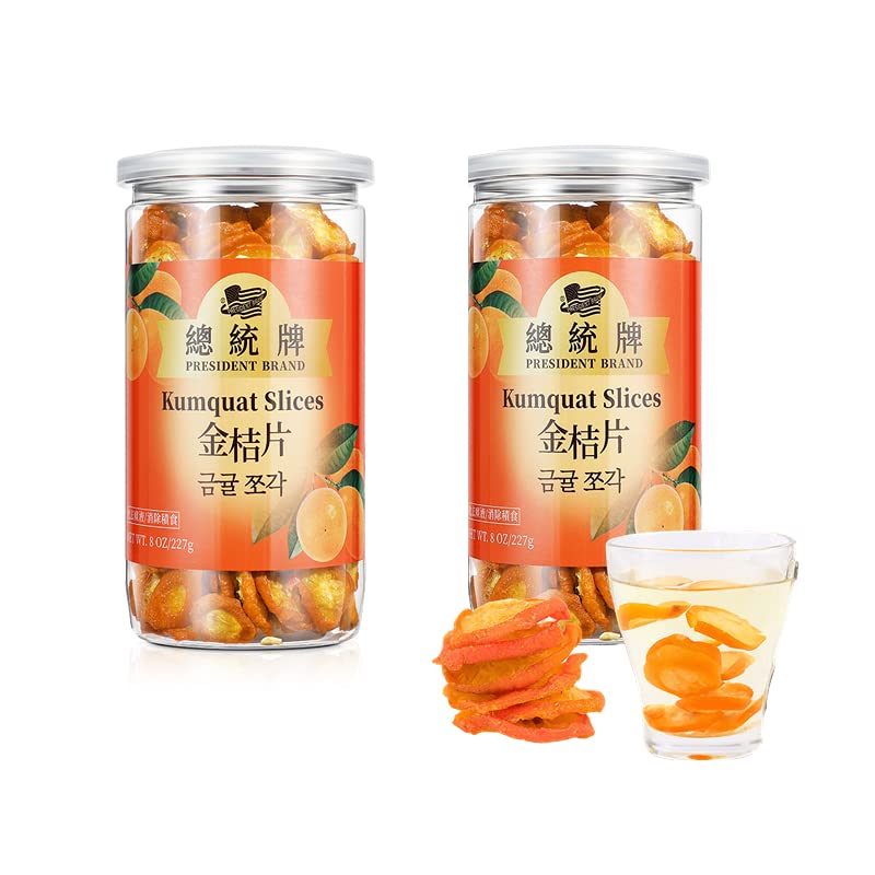 President Brand Kumquat seco en rodajas  Fruta de Kumquat  Sin azúcar añadido  Té Kumquat agrio  8.01 oz 8 oz X 2 paquetes