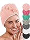LAYNENBURG Premium Haarturban mit Knopf aus 100% Baumwolle - Haar-Handtuch inkl. 4 Haargummis - für Kurze und Lange Haare – Turban Handtuch ist schnelltrocknend und saugstark (rosa)