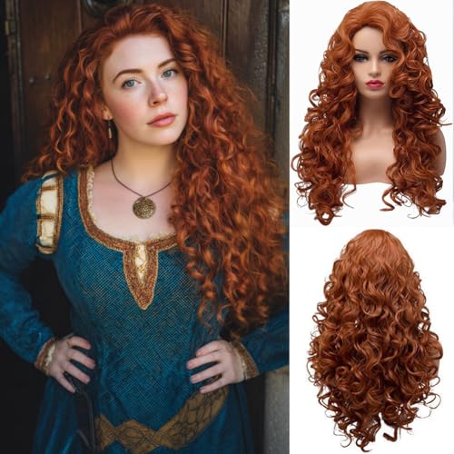 EssionTech Long Fox Red Hair Curly Wig