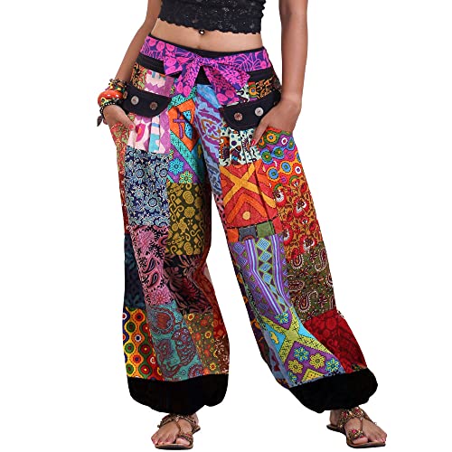 PRINCESS OF ASIA Strahlend Bunte Hippie Jeans Patchwork Hose Haremshose Aladinhose Pumphose für Damen & Herren Cover