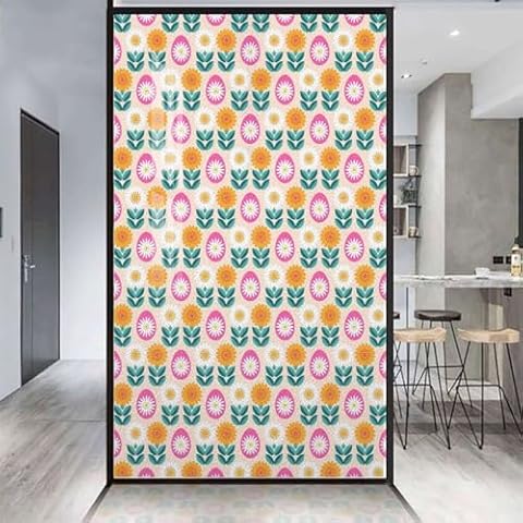 LCAOGQ Multicolor Privacy Window Film Frosted Window Stickers Abstract Flower Art and Colorful Graffiti Frosted Window Film Window Clings No-Glue Self Static Cling Geometric 17.7Wx23.6L-inch Cover