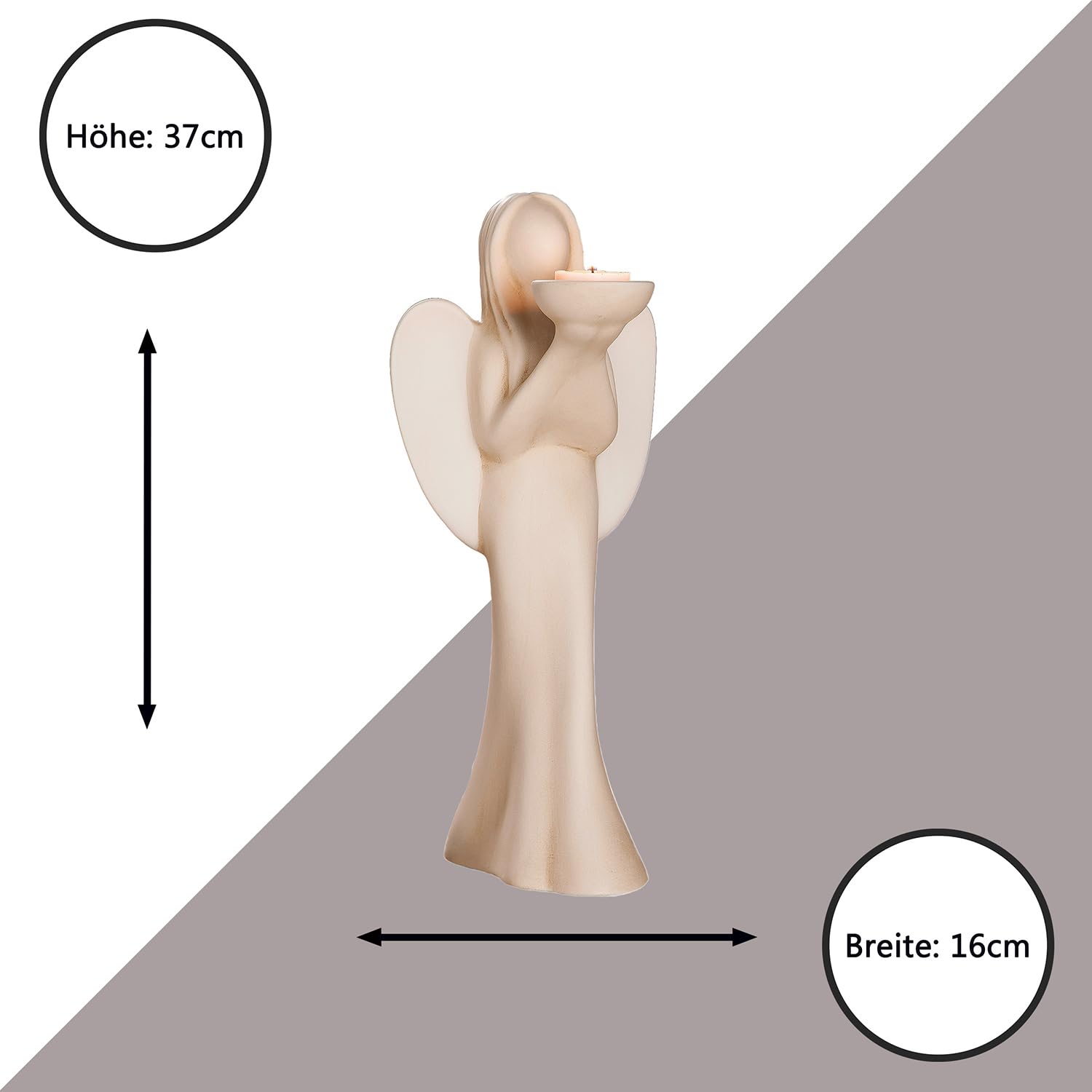 GILDE Deko Figur Engel Luciane Teelichthalter aus Keramik – Engelleuchter für Teelicht – Dekoration Tischdeko Geschenk – Farbe: Creme/Weiss Höhe 36,5 cm
