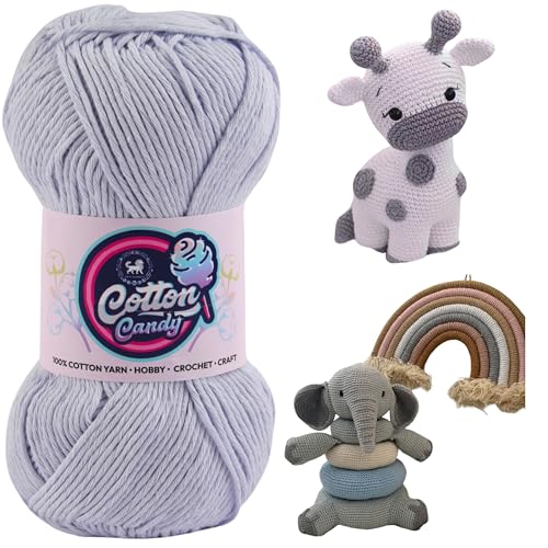 Image of NESTNHAVEN Cotton Candy 100% Cotton Yarn - (100g, 185 Meters) - Luxury Yarn for Crochet, Amigurumi, Embroidery, Toys, Garments, Flowers and Hobby, Projects. (Light Grey) | (400 Gm)